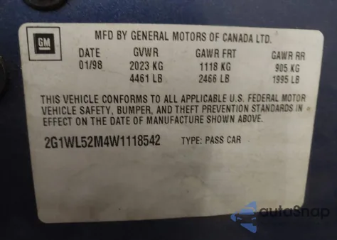 1998 Chevrolet Lumina z USA, uszkodzony, nr VIN 2G1WL52M4W1118542